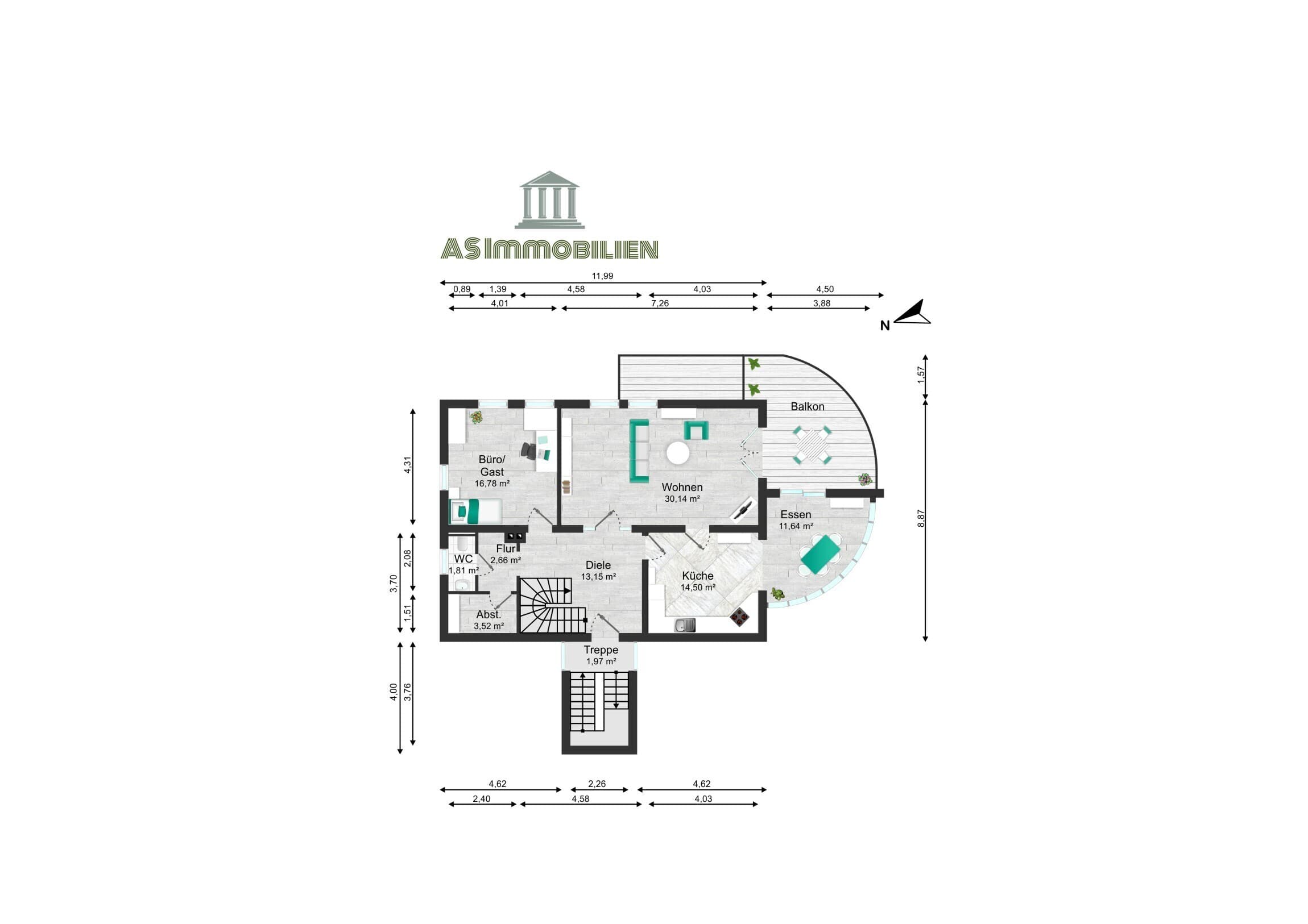 AS IMMOBILIEN: Repräsentative 6-Zimmer-Wohnung 200 m² drei Balkone hochwertiger Ausstattung Walluf