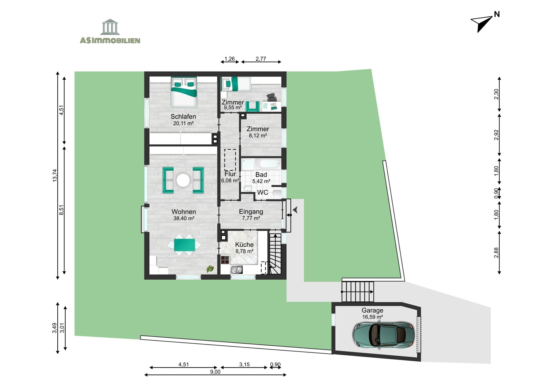 AS IMMOBILIEN: Abrissgrundstück für EFH ZFH oder 2 DHH bis zu 504 m² Geschossfläche möglich