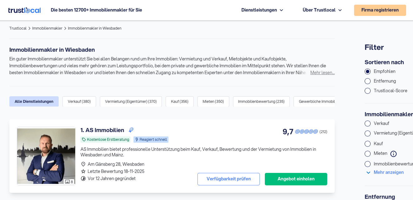 Screenshot vom Bewertungsportal "Trust Local"